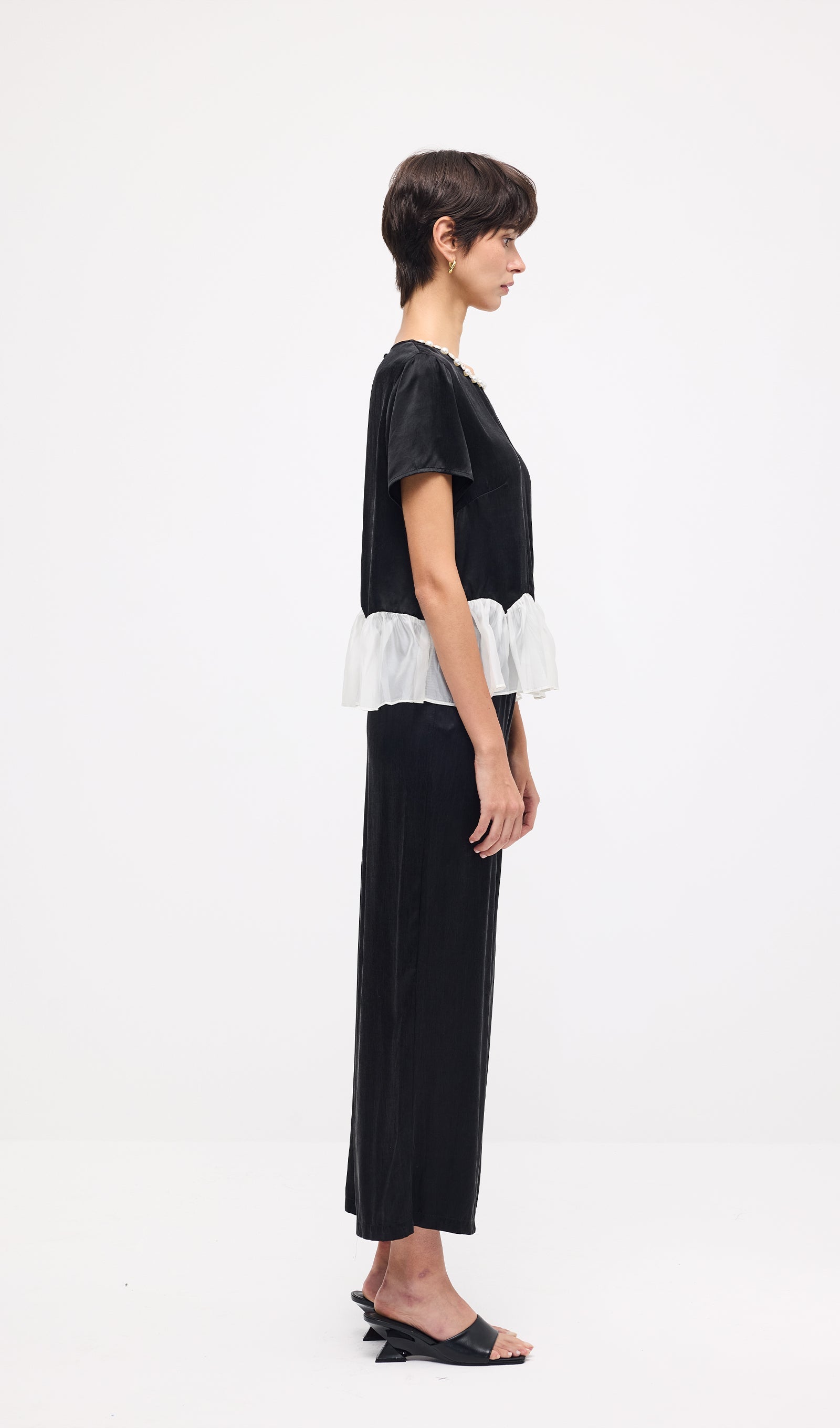Short Sleeve Top & Maxi Pants Set In Black