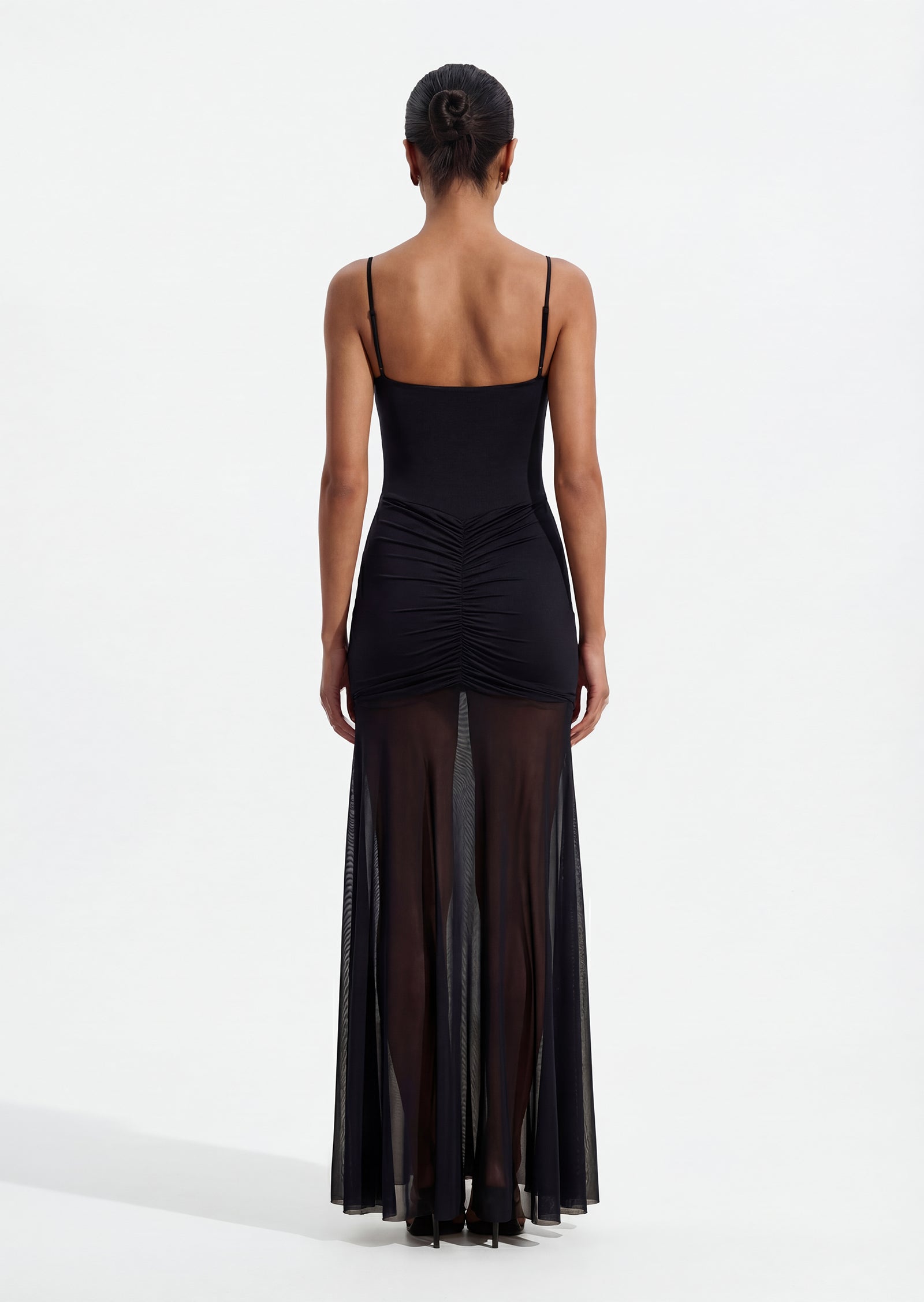 Slinky And Mesh Maxi Dress In Black
