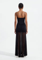 Slinky And Mesh Maxi Dress In Black