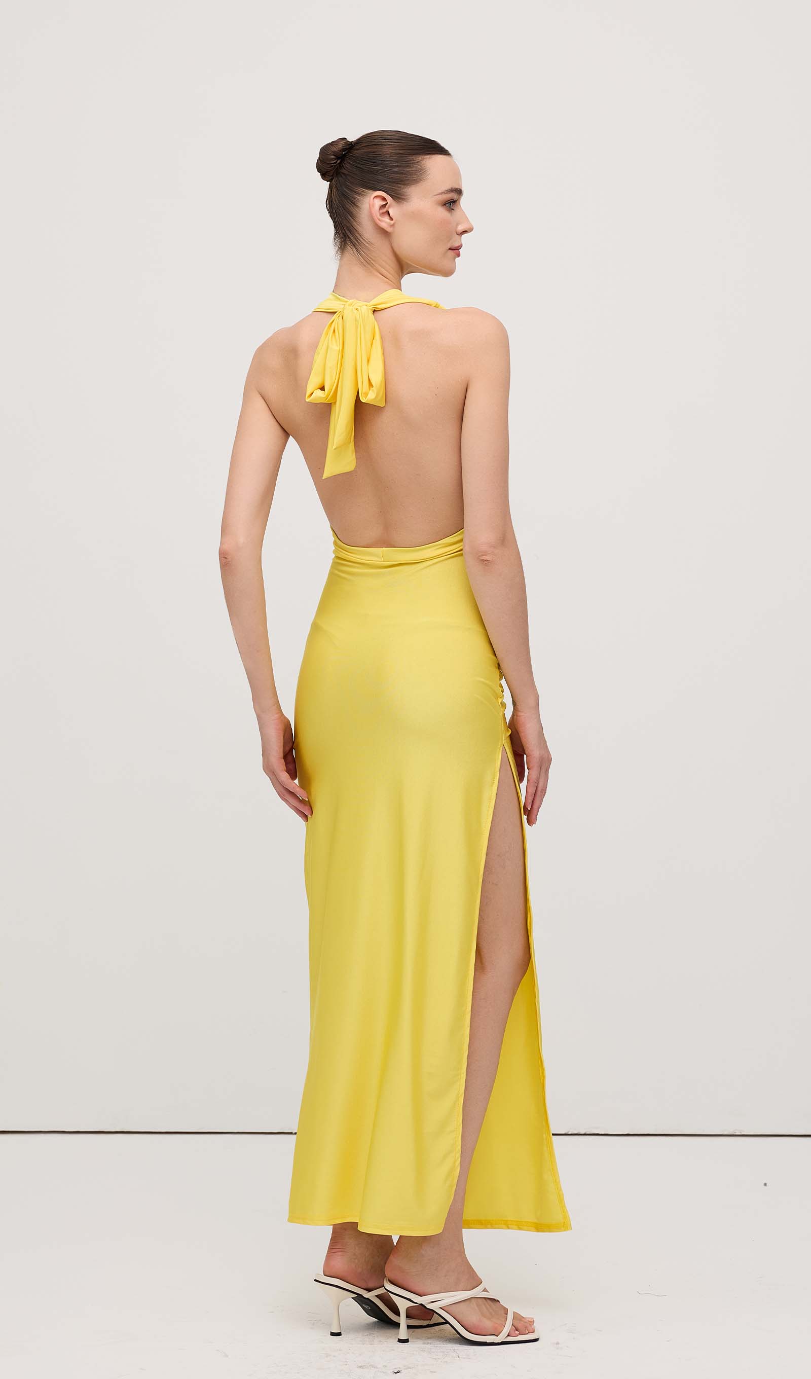 Halter V Neck Slit Midi Dress