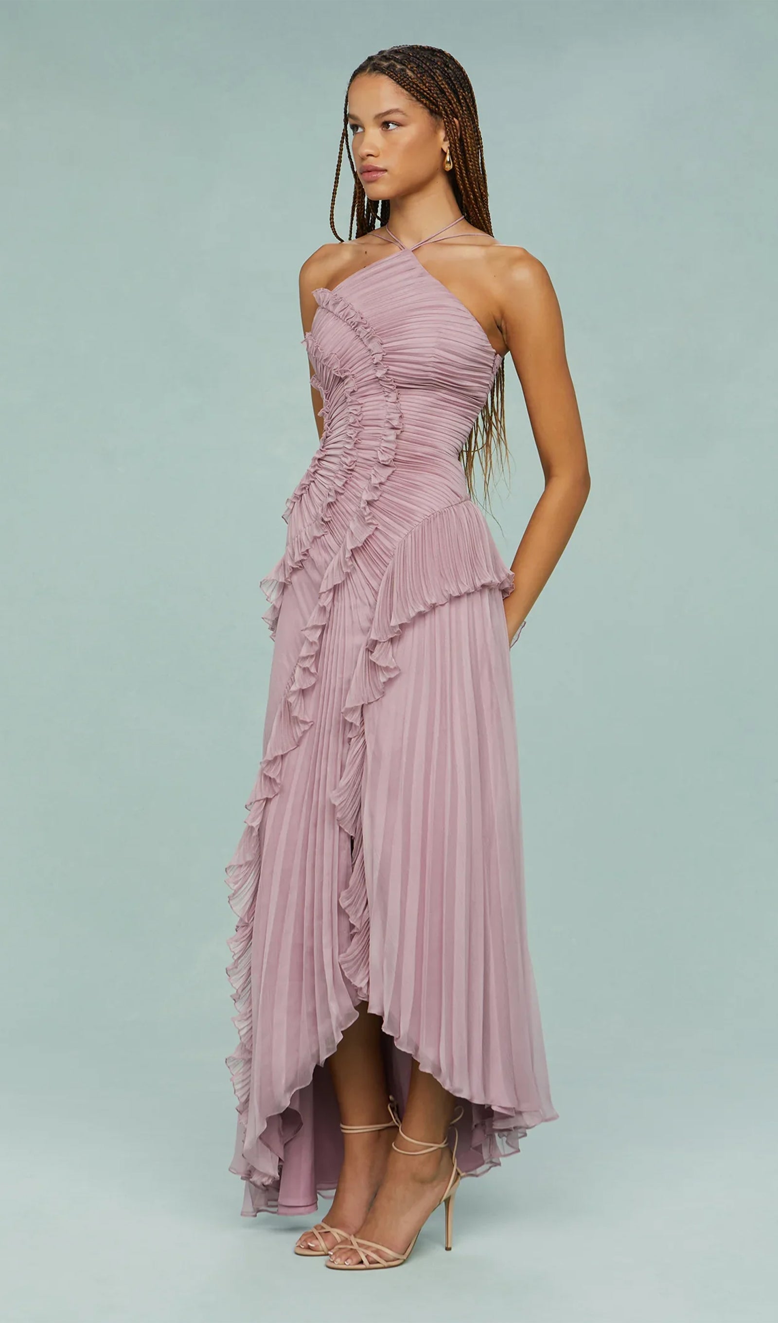 Asymmetry Ruffled Halter Maxi Dress