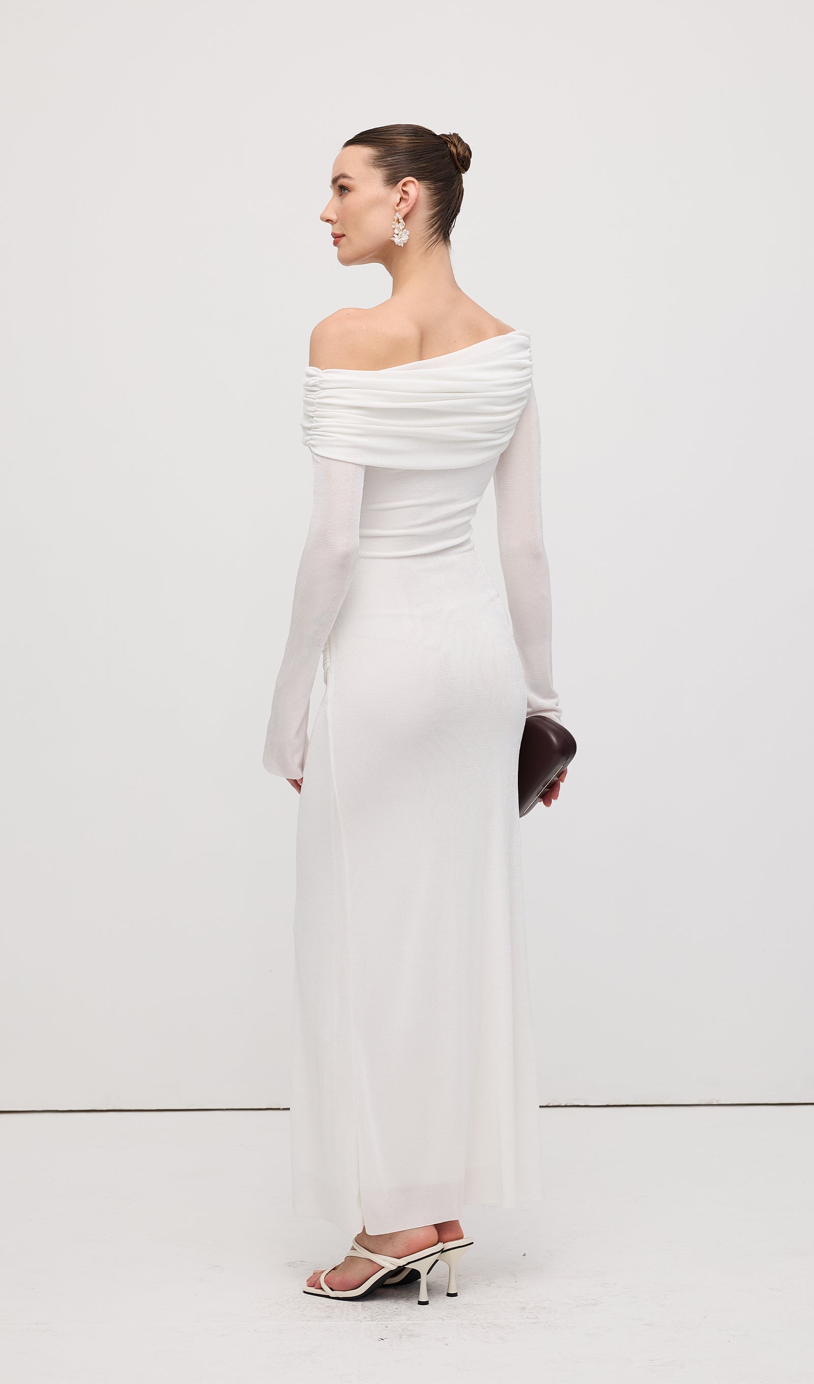 Single Jersey Knit  Draped Maxi Dress White