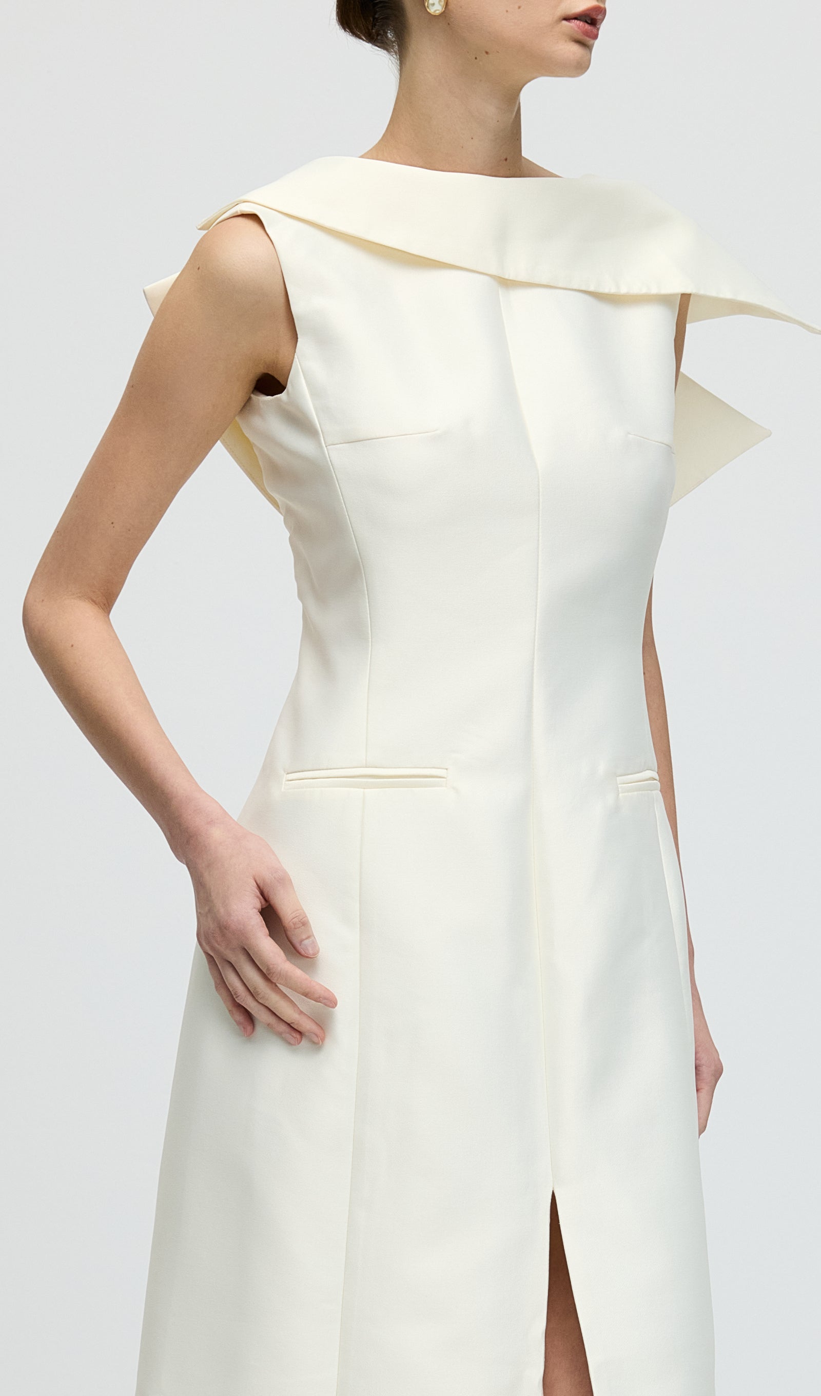 Asymmetrical Neckline Slit Midi Dress