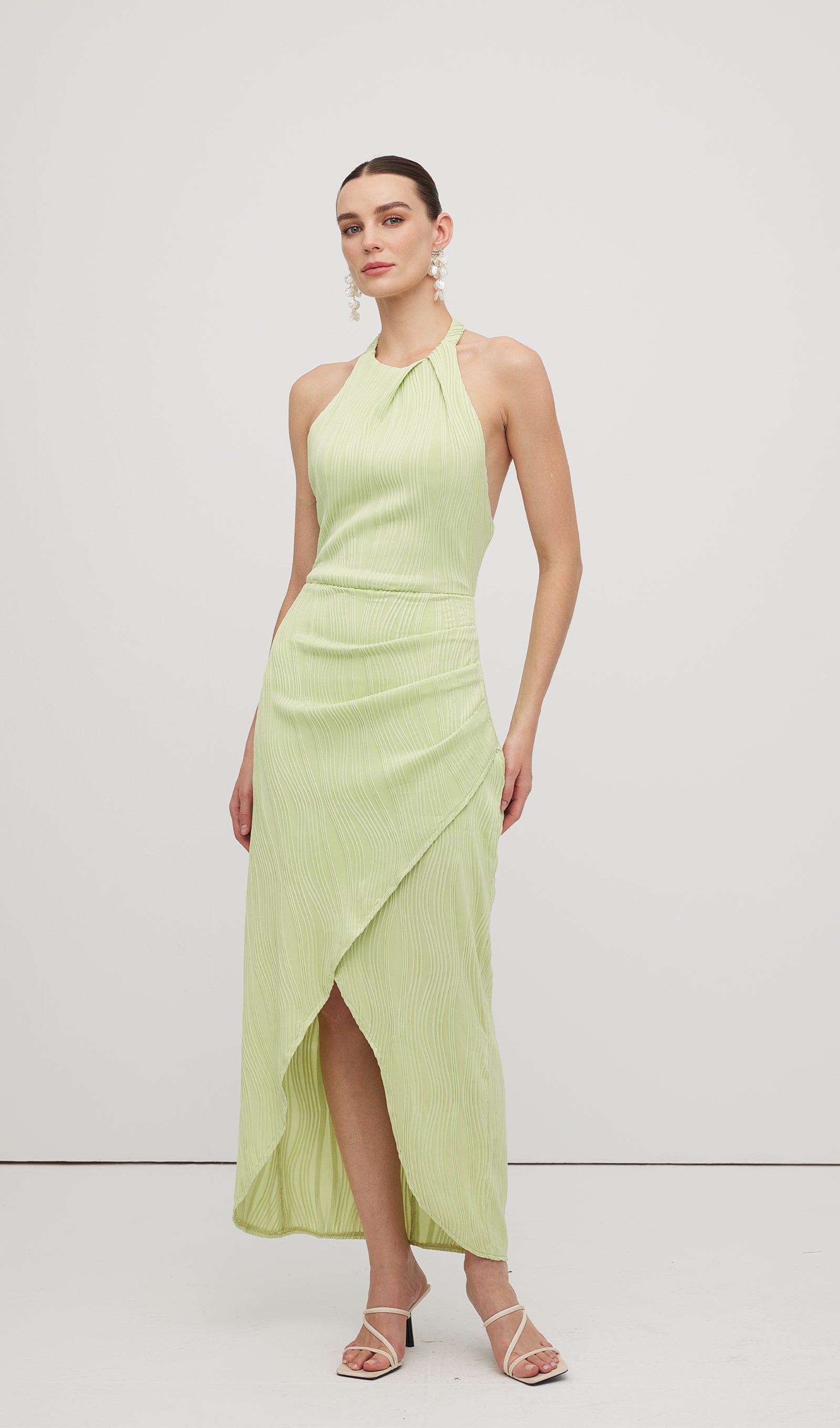 Solid Ribbed Halter Maxi Dress