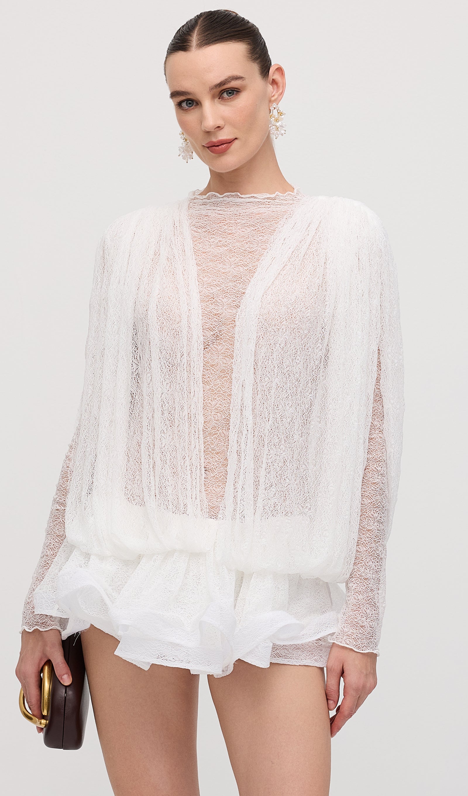 Lace Semi Sheer Ruffled Mini Dress