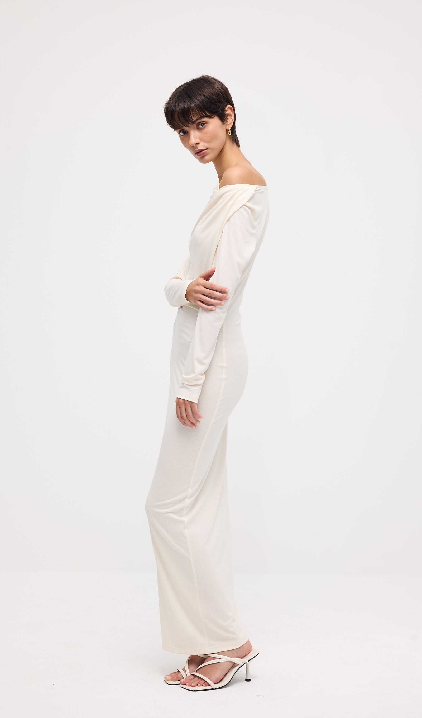 Draped Twist Knit Maxi Dress