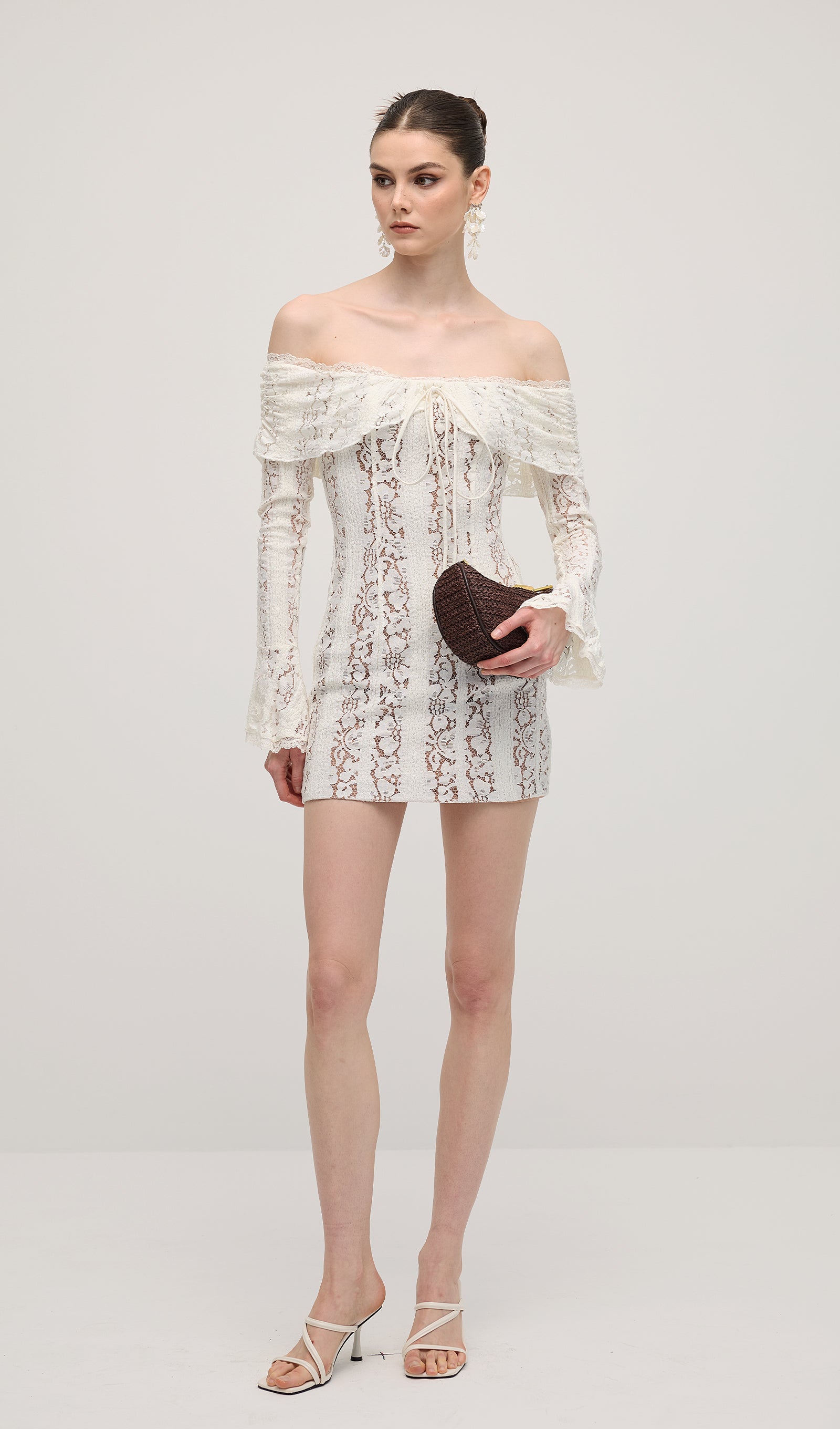 Vintage Floral Lace Off Shoulder Mini Dress