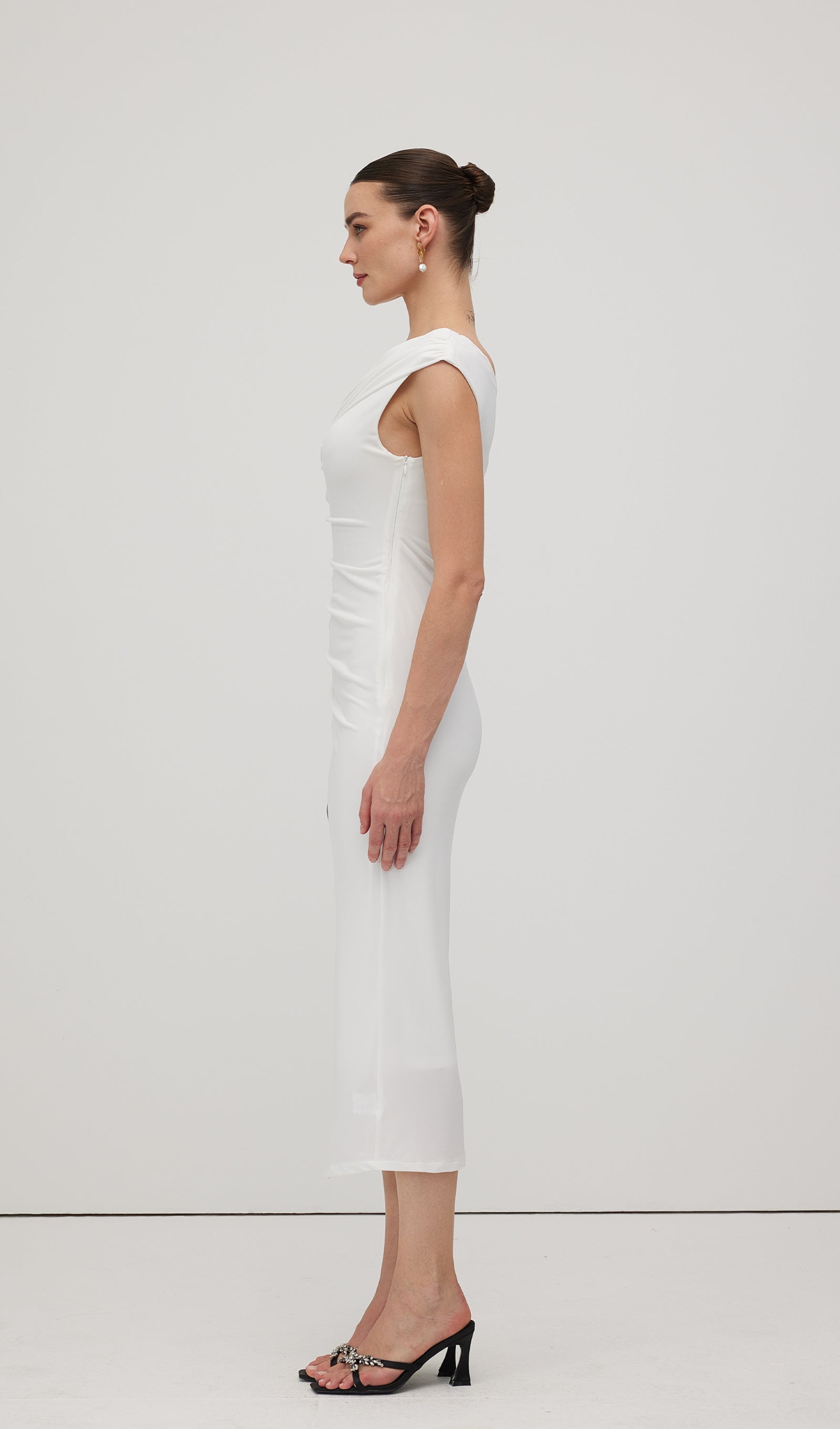 Asymmetric Metallic  Sleeveless Midi Dress