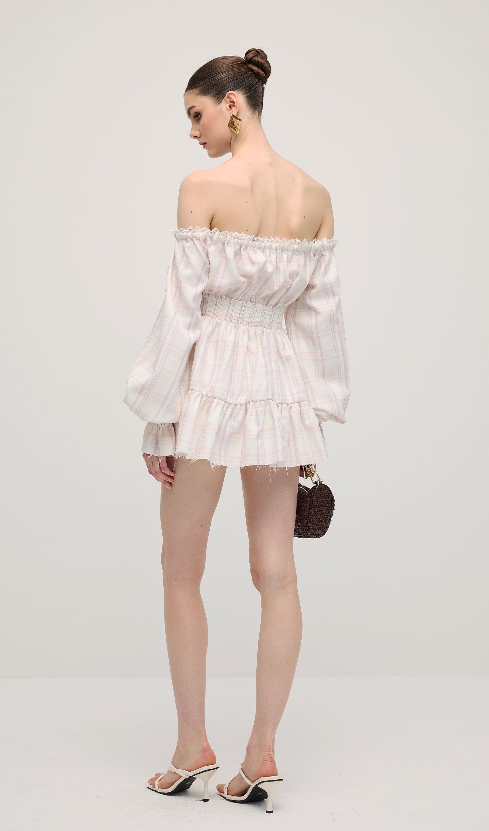 Lace Up Mini Dress Two Piece Set In Grid