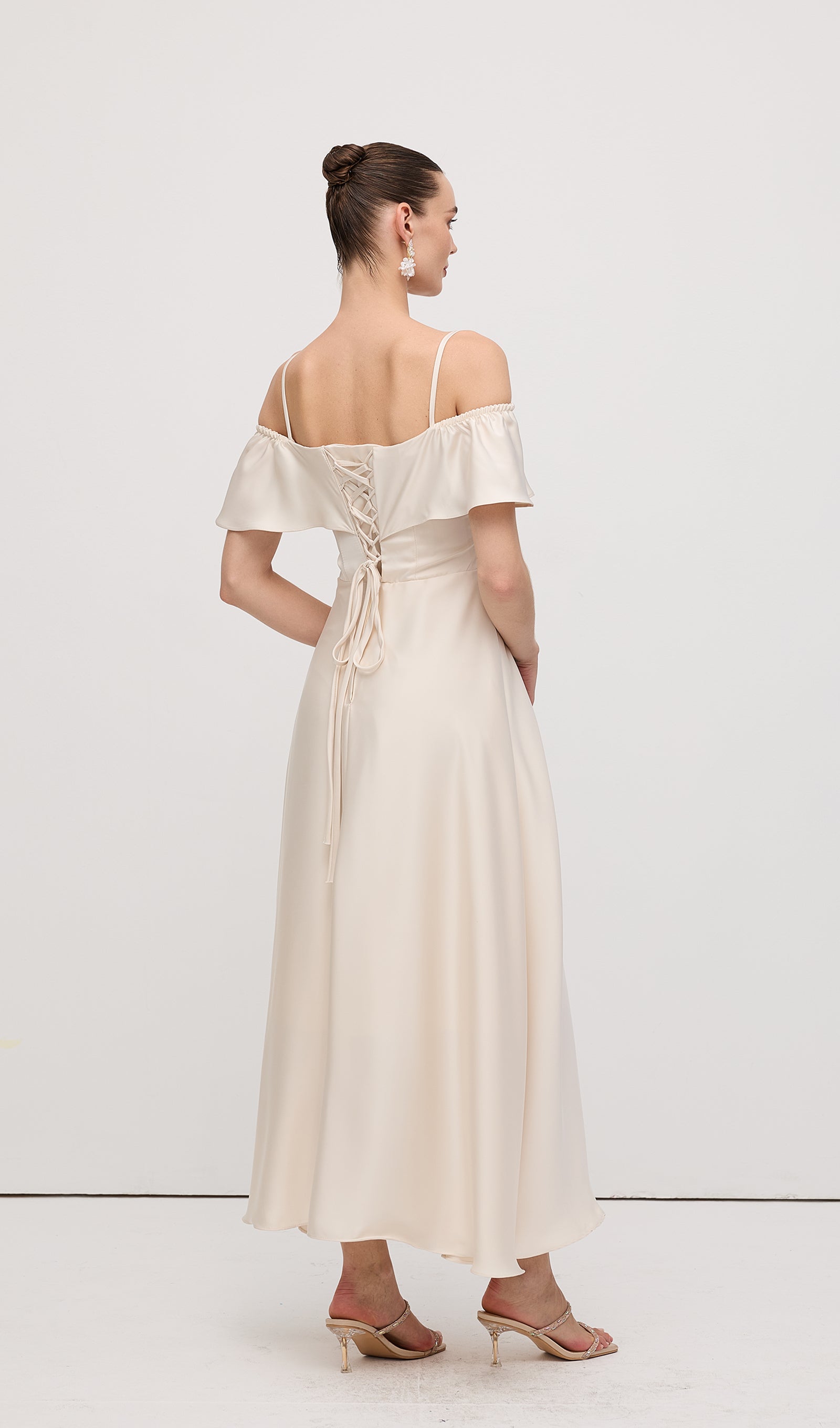 Ruffle Satin Midi Dress