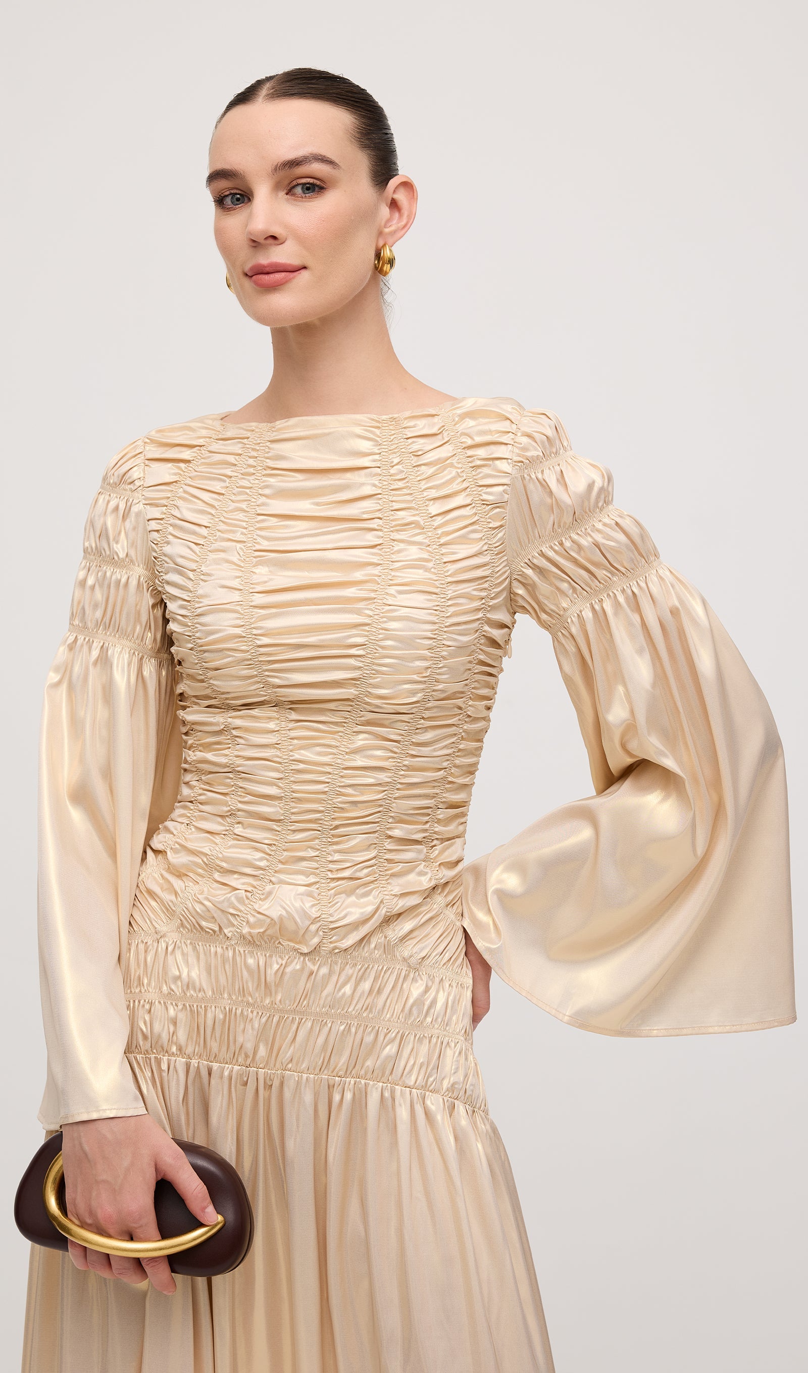 Metallic Elasticated Gathers Maxi Dress In Solid