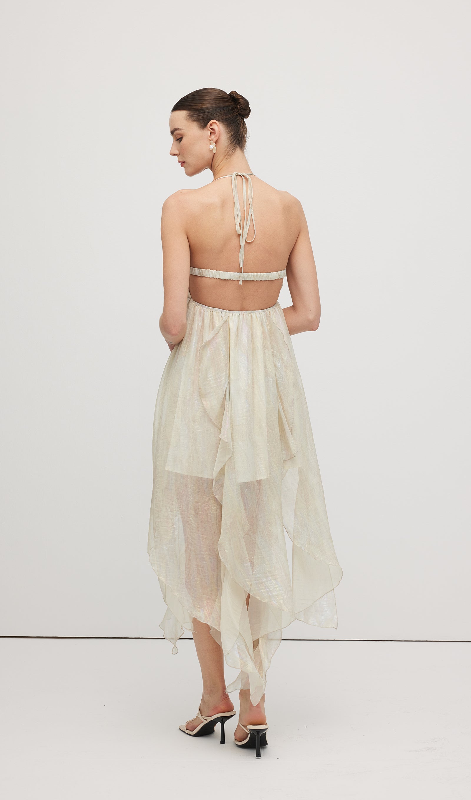 Halter Tulle Pleated Midi Dress