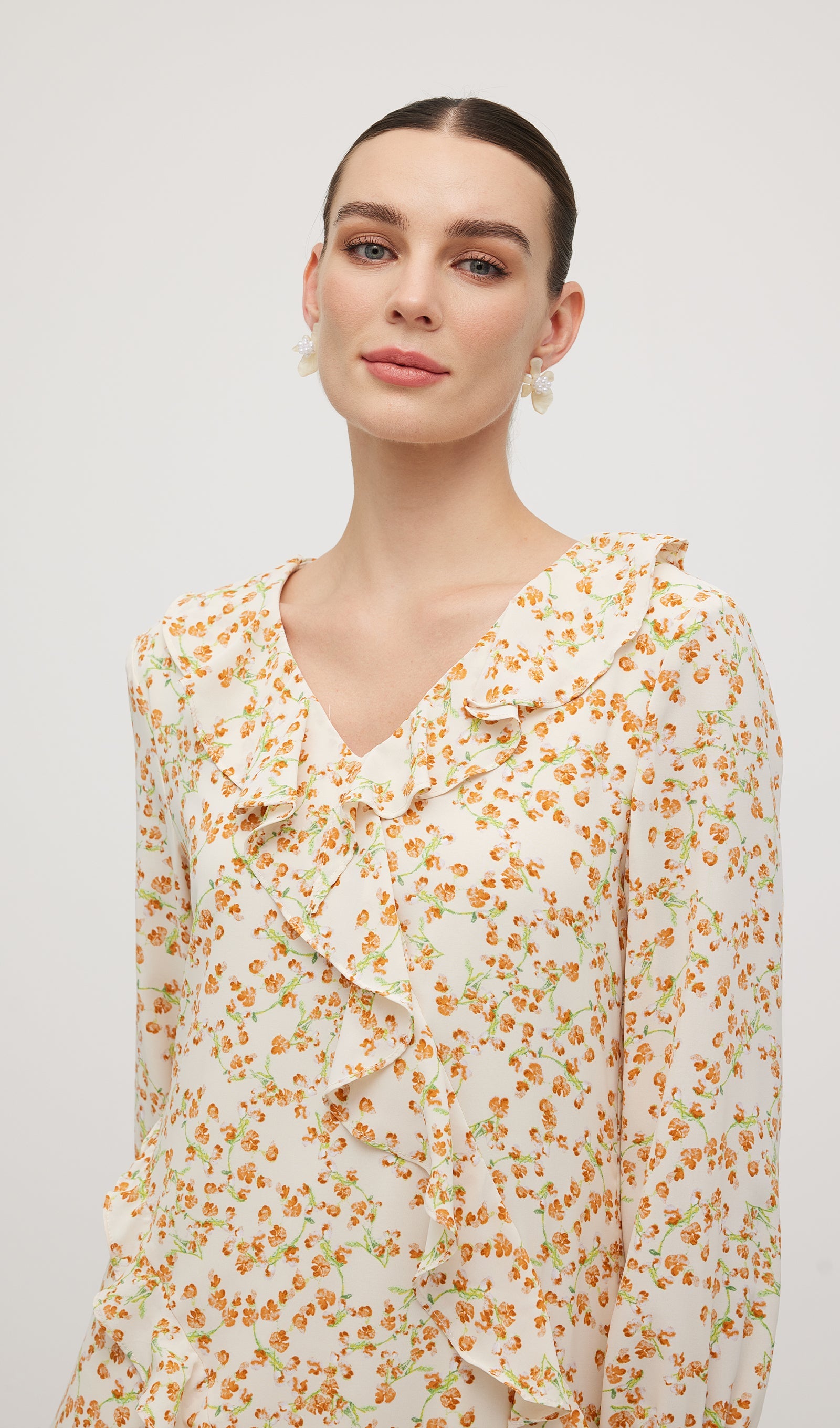 Floral V Neck Ruffled Midi Dress