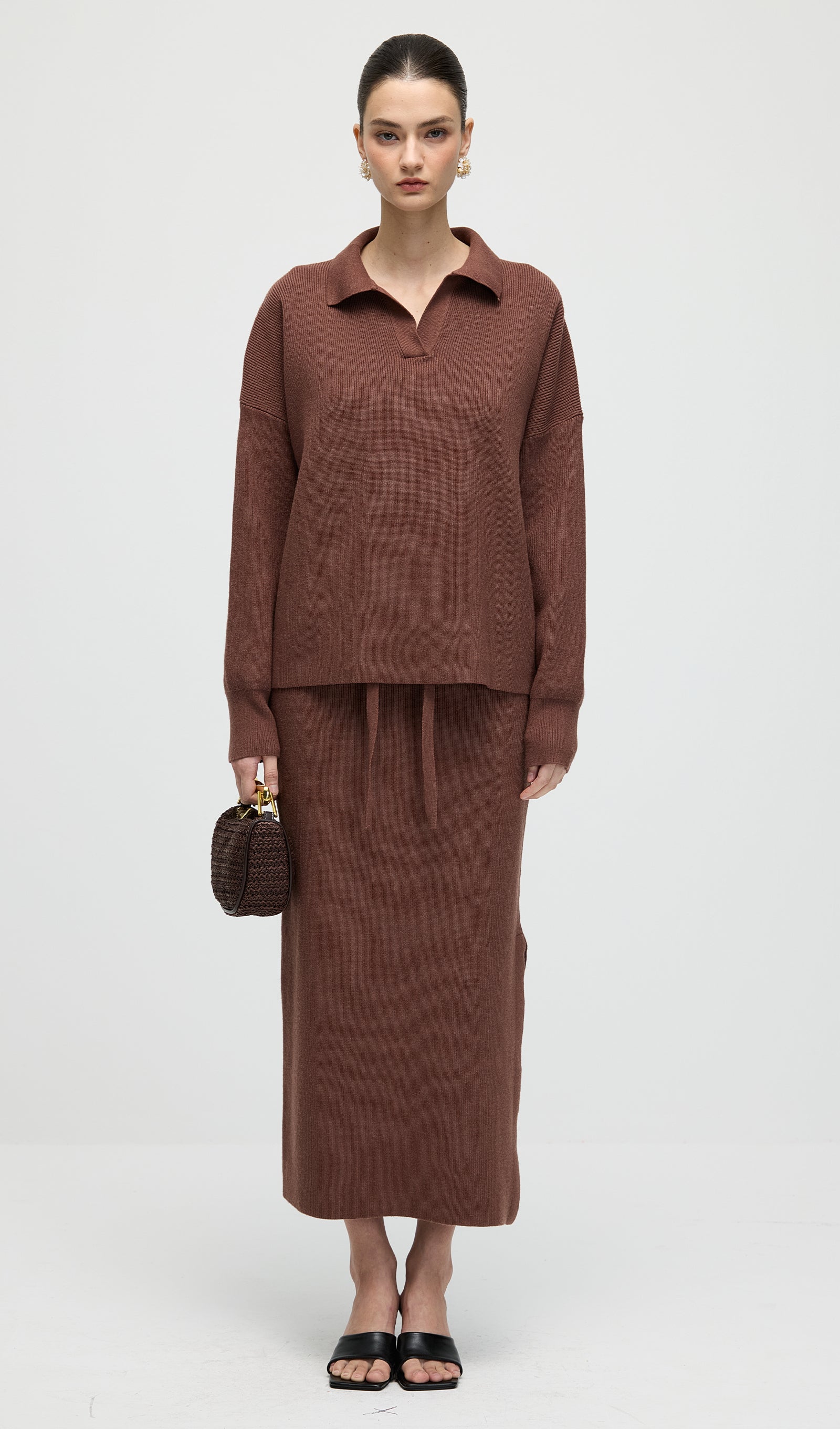 Knitted Long Sleeve Top & Midi Dress Set