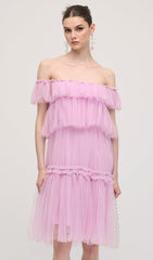 A Line Off Shoulder Layered Midi Dress