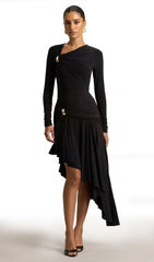 Asymmetric-Neck Midi Dress With Embellishment In Black