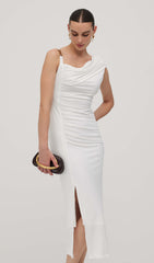 Asymmetric Metallic  Sleeveless Midi Dress