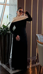 Asymmetrical Draped Shoulder Pleat Maxi Dress In Black