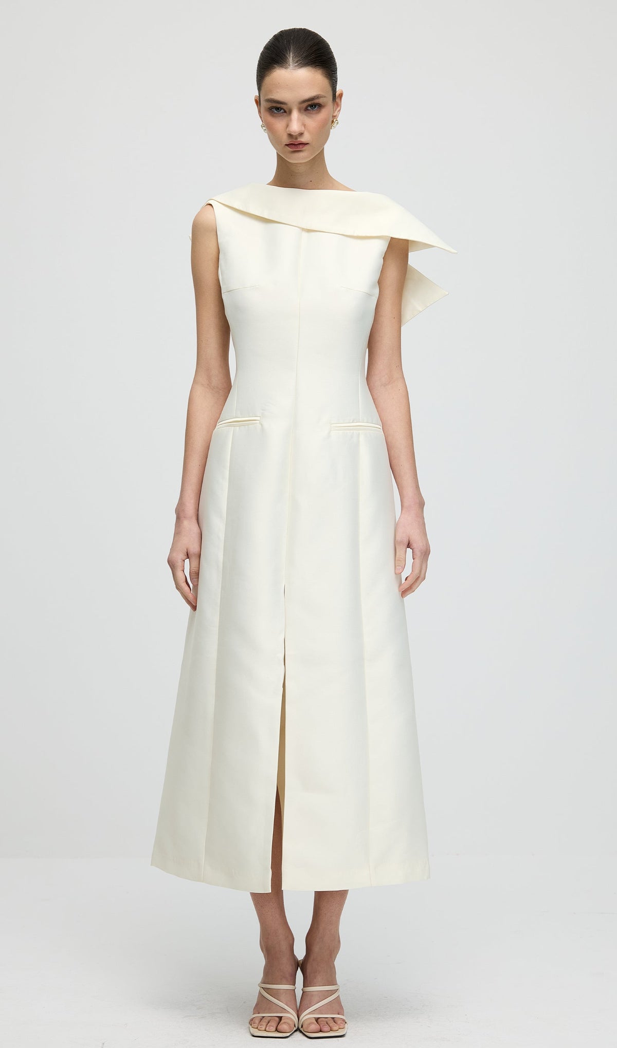 Asymmetrical Neckline Slit Midi Dress