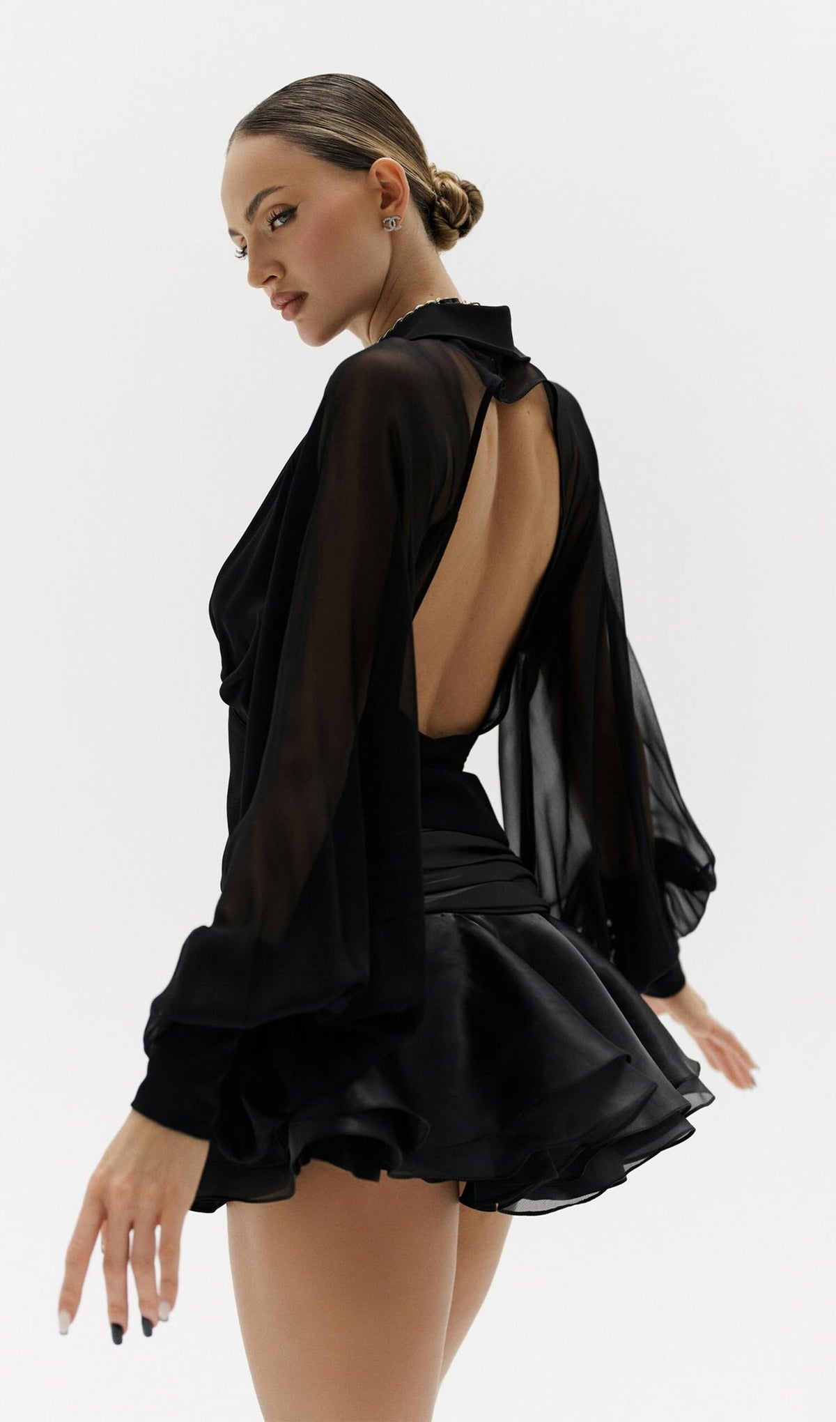 Solid Lantern Sleeve Mini Dress Black