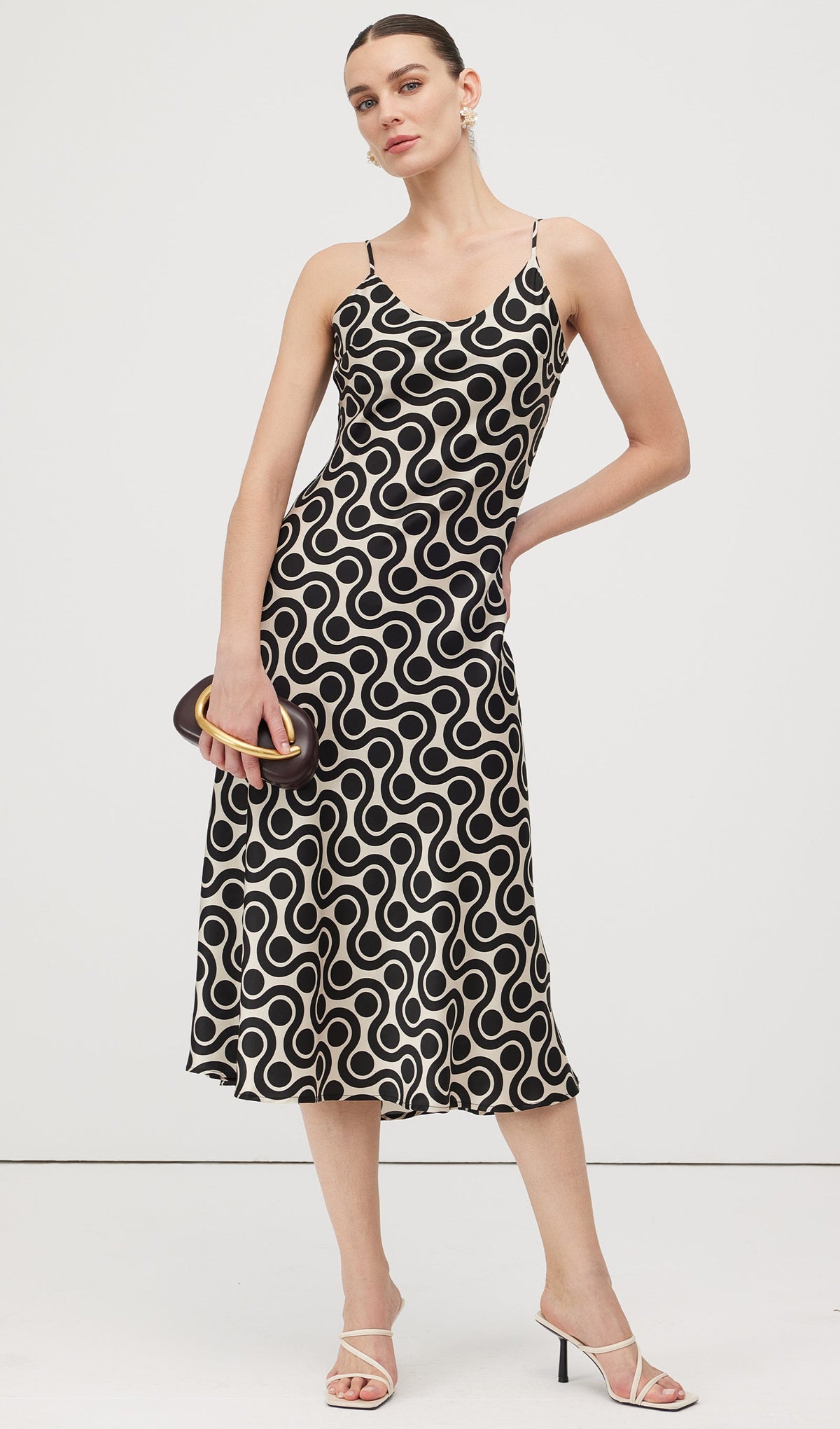 Black White Geometric Print Midi Dress