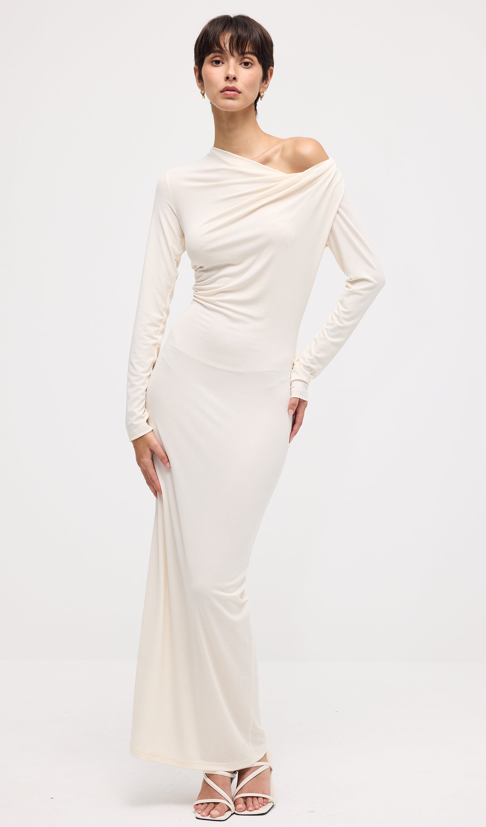 Draped Twist Knit Maxi Dress