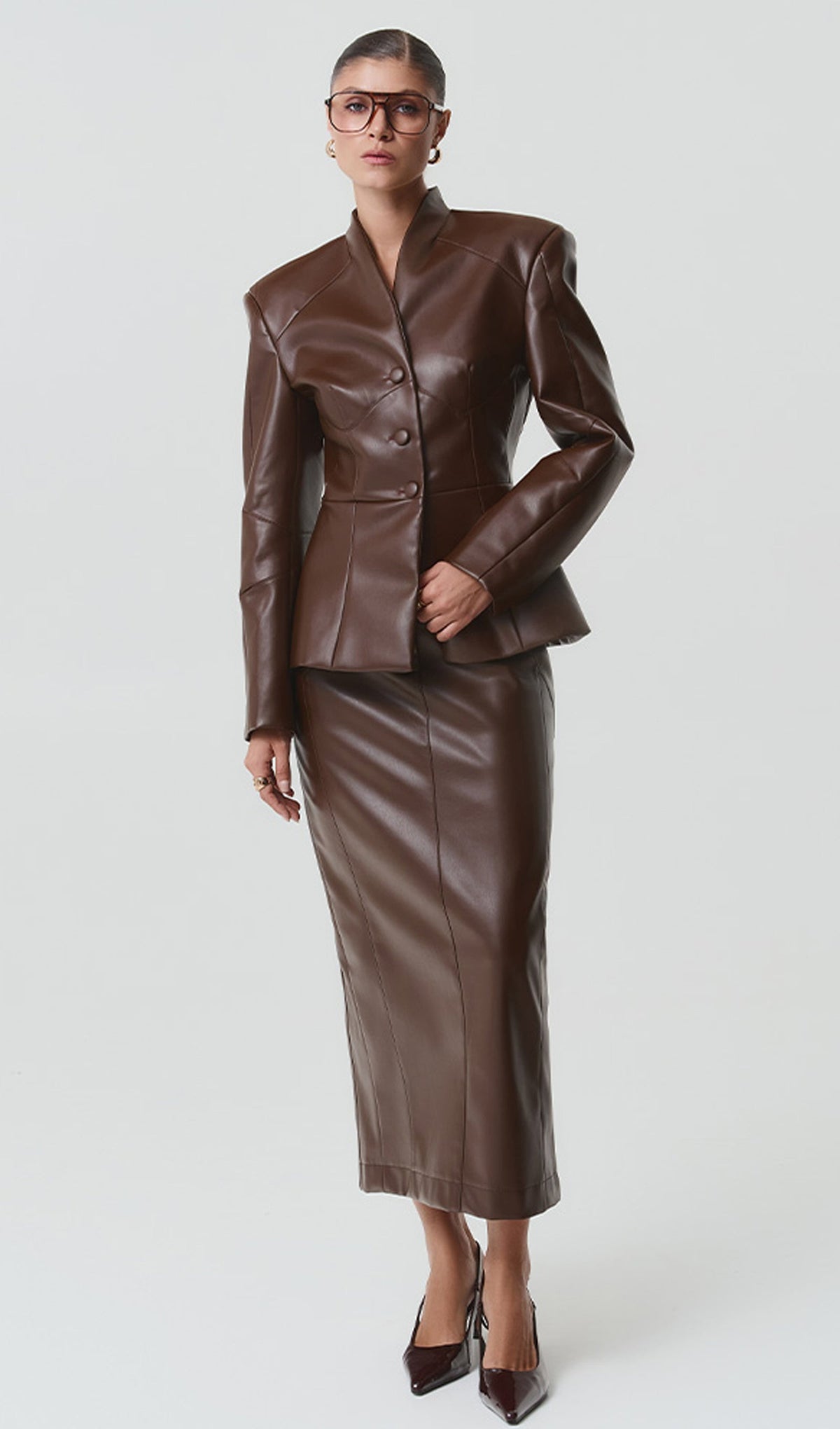 Faux Leather Jacket & Midi Skirt Set