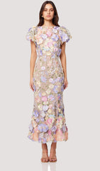 Floral 3D Lace Midi Dress In Purple