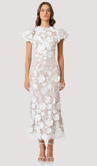 Floral 3D Lace Midi Dress In White