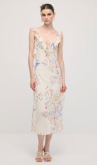 Floral V Neck Ruffled Midi Dress