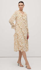 Floral V Neck Ruffled Midi Dress