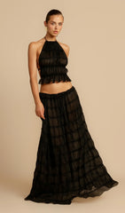 Halter Top & Ruched Detail Maxi Skirt Sets