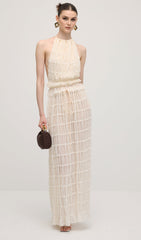 Halter Top & Ruched Detail Maxi Skirt Sets In White