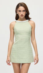 Halter Tweed Mini Dress In Mint