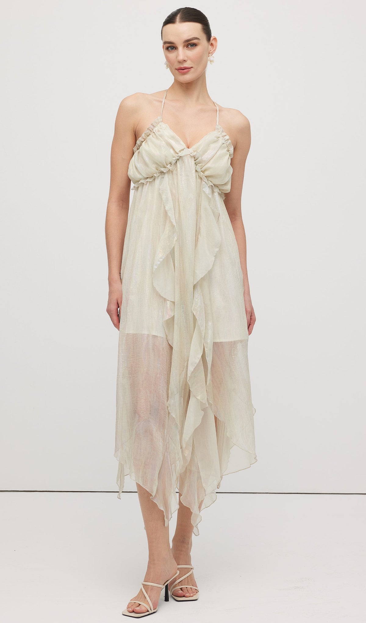 Halter Tulle Pleated Midi Dress