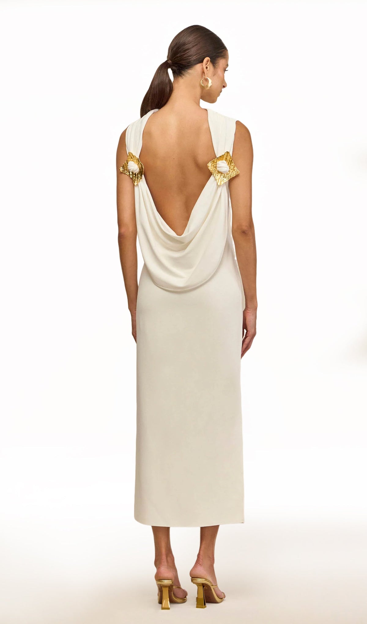 Knit Deep Cowl Back Midi Dress In White