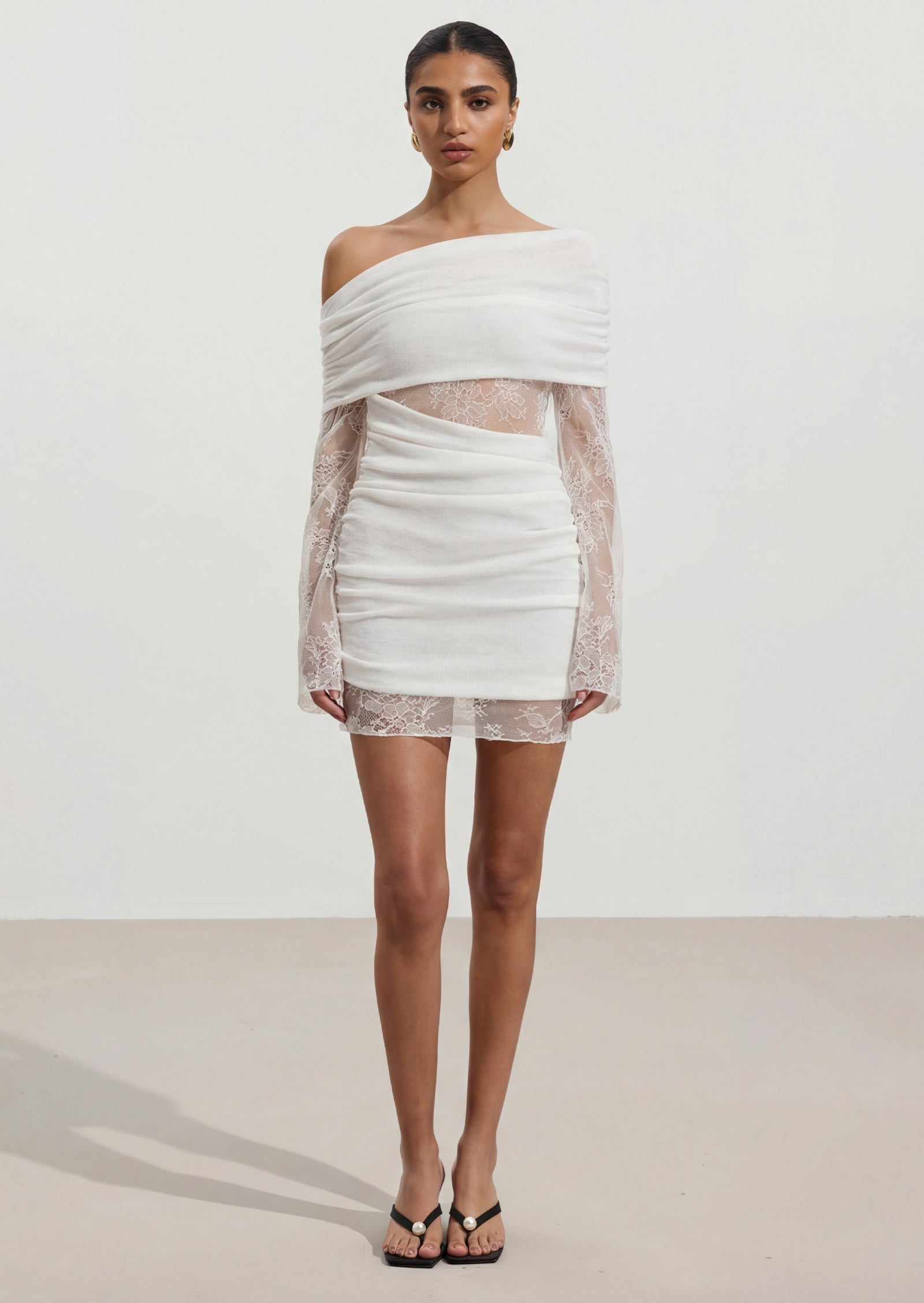 Lace Knit Mini Dress In Ivory