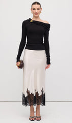 Lace Satin Midi Skirt
