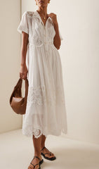 Lace Trimmed Cotton Gauze Midi Dress