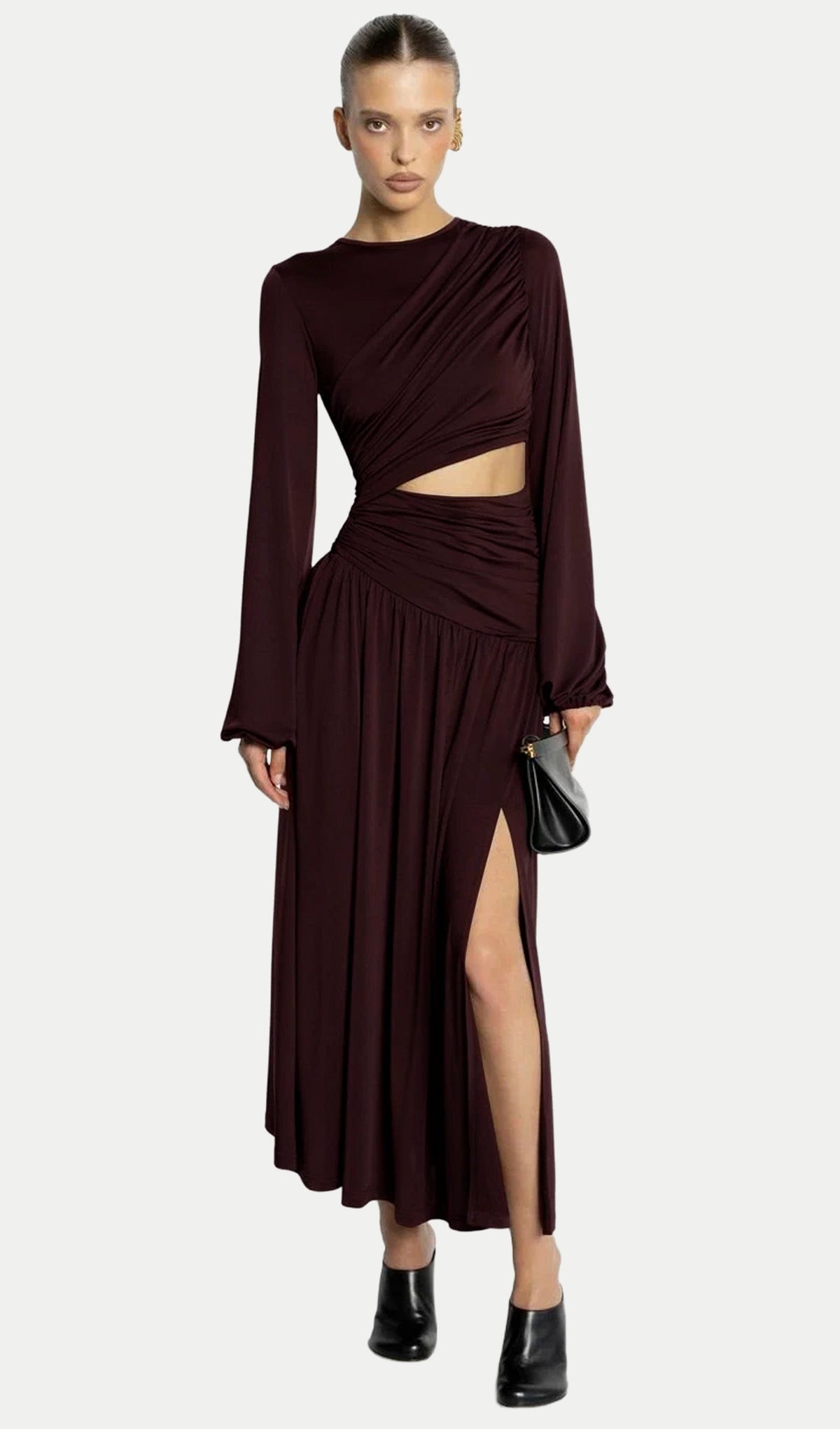 Long Sleeve Hollowed-Out Pleated Midi Dress
