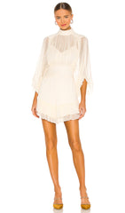 Puff Sleeve Ruched Ruffle Mesh Mini Dress