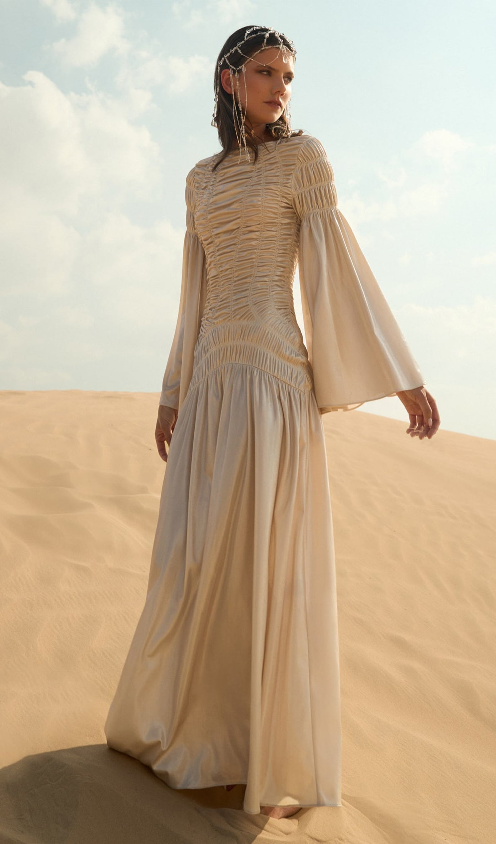 Metallic Elasticated Gathers Maxi Dress