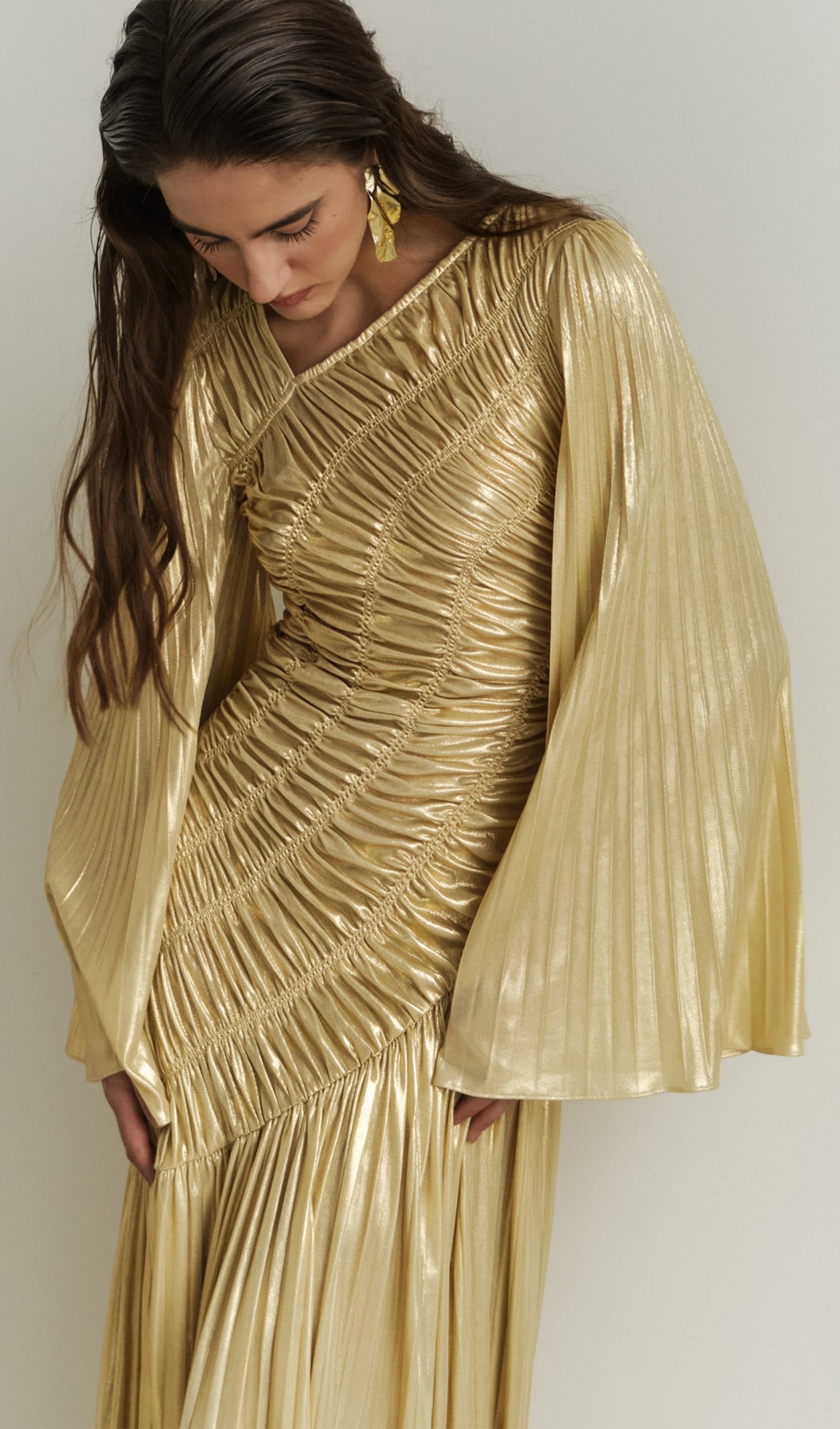 Metallic Ruffled Maxi Dress