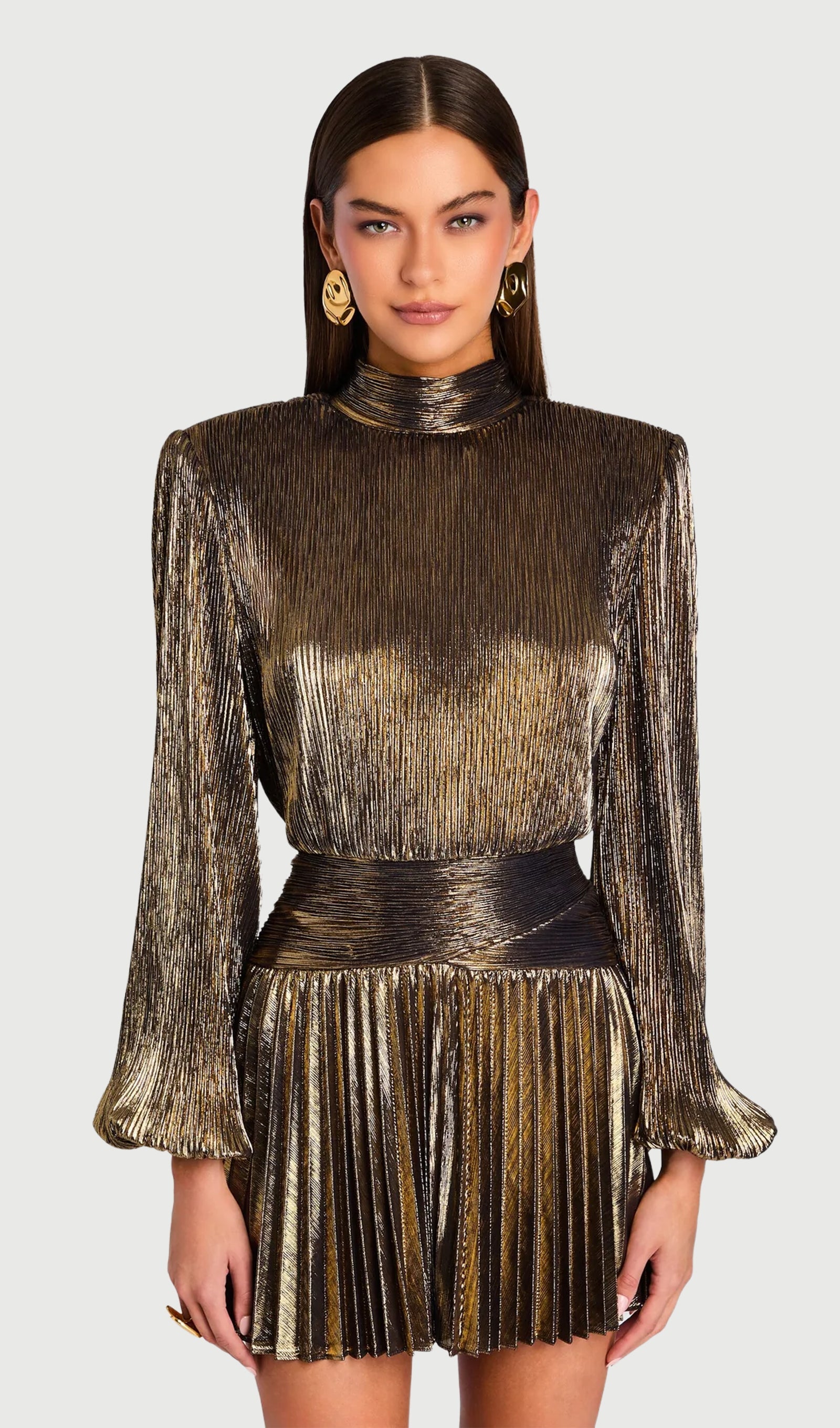 Metallic Puff Sleeve Mini Dress