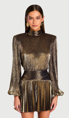 Metallic Puff Sleeve Mini Dress