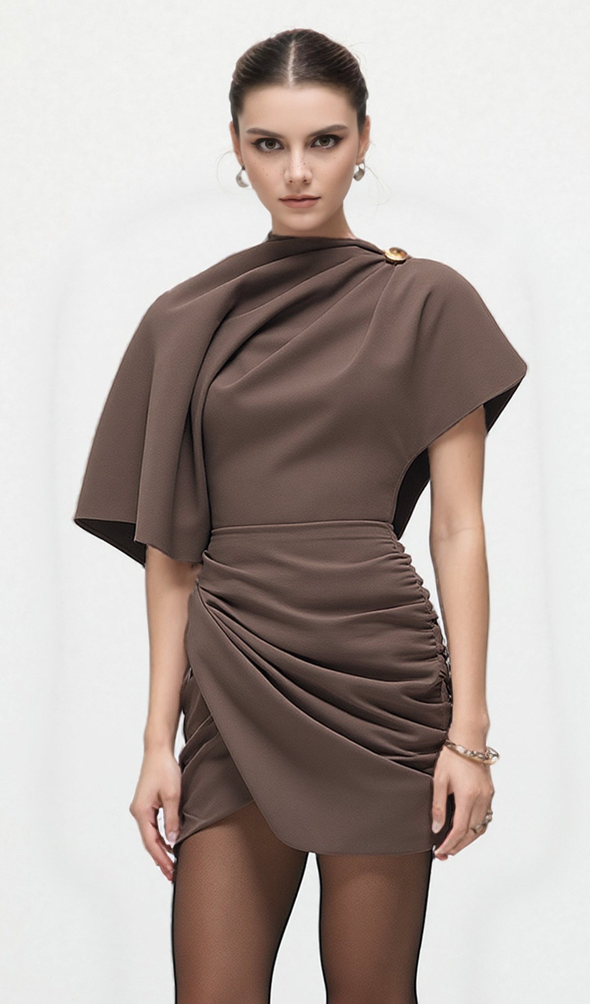 Metallic Ruched Asymmetrical Mini Dress