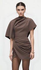 Metallic Ruched Asymmetrical Mini Dress