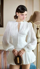 Solid Lantern Sleeve Mini Dress