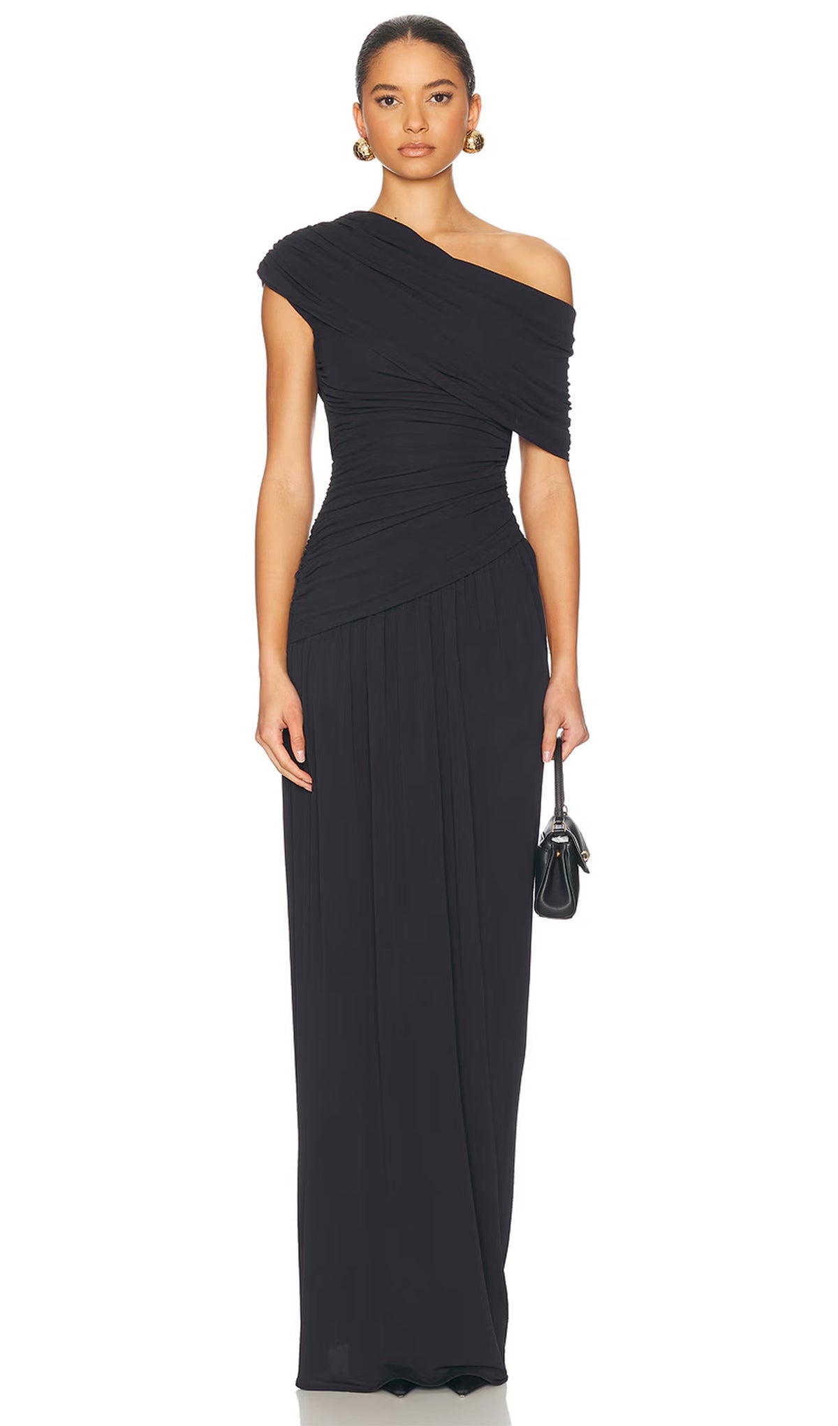 Off Shoulder Pleated Maxi Dress In Black