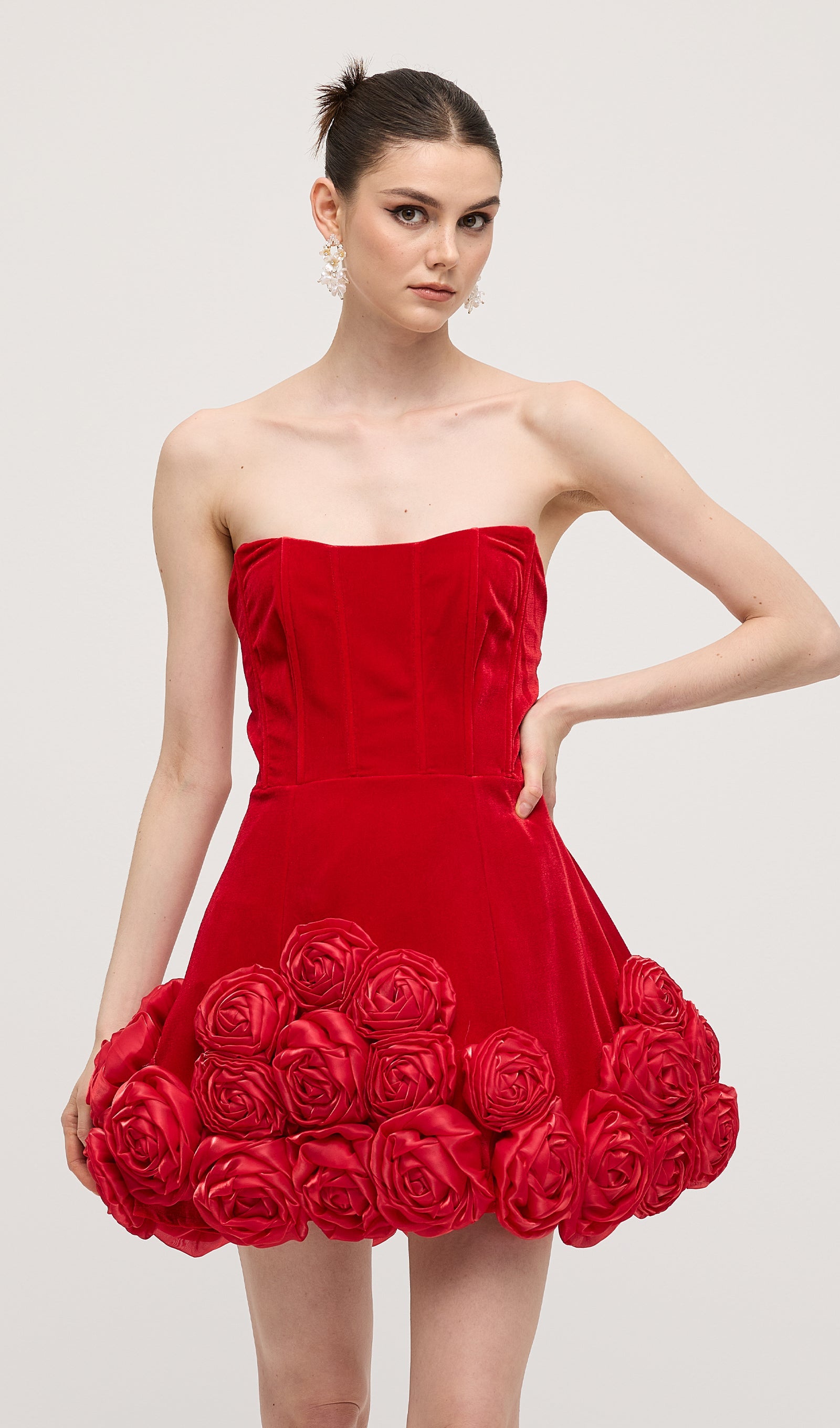 Off Shoulder Flower Mini Dress In Red